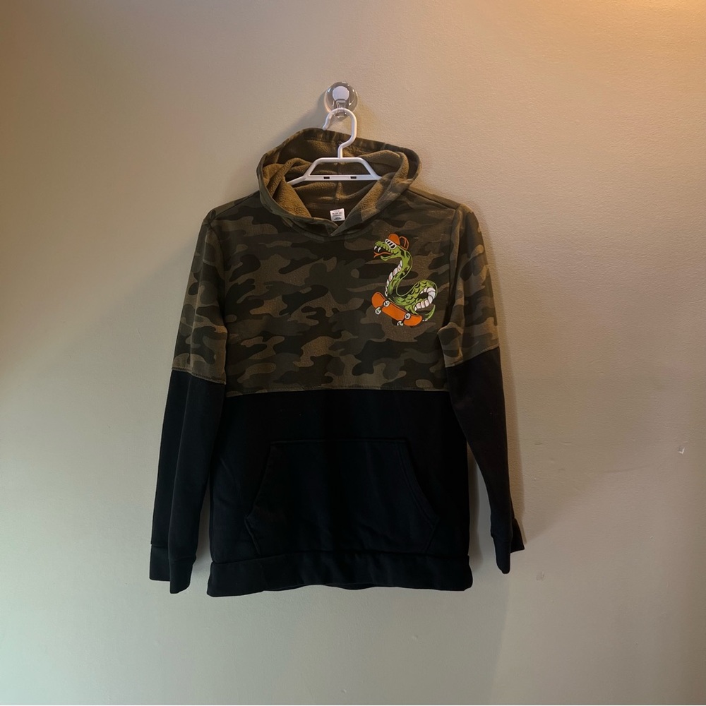 Camouflage Hoodie with Snake Graphic